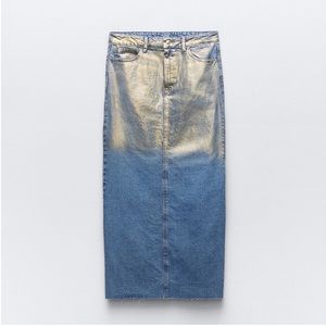 Zara midi denim skirt with gold details